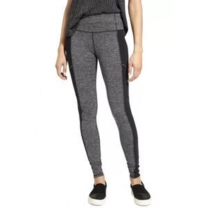 Athleta Metro Drifter High Rise Grey Herringbone Leggings Zip Pocket Women's XS